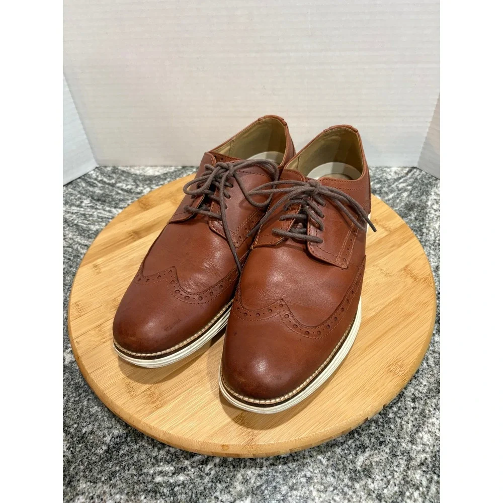 Cole Haan Brown Leather Wingtip Oxford Dress Shoes Men's